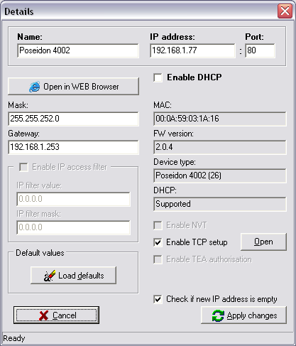 První kroky Nastavte síťové parametry zařízení IP adresa / HTTP Port (standardně 80) Masku vaší sítě IP adresu Gateway (brány) vaší sítě Název zařízení (volitelný parametr) Uložte nastavení tlačítkem