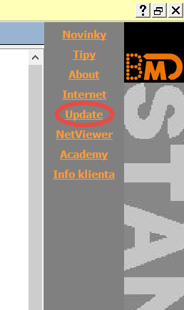 2. Provést update, pomocí volby WebUpdate v hlavním menu programu.