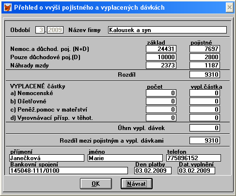 1.6.4. Absence / ostatní nepřítomnosti Slouží pro zobrazení absencí / ostatních nepřítomností příslušejících do měsíce zadávané mzdy, které jsou zadány v kartě zaměstnance.