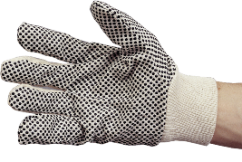 Rukavice bavlněné, protiskluzové Bavlněné rukavice pokryté vinylovými terčíky, které umožňují pevné uchopení. Náplety na zápěstí.