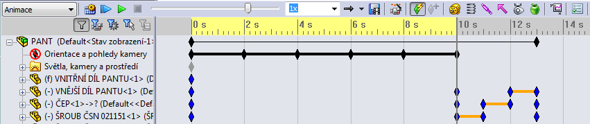 Animace rozkladu sestavy slouží například pro účely montáže či prezentace návrhu. Opět využijeme průvodce animací. Různé typy animací na sebe mohou plynule časově navazovat.