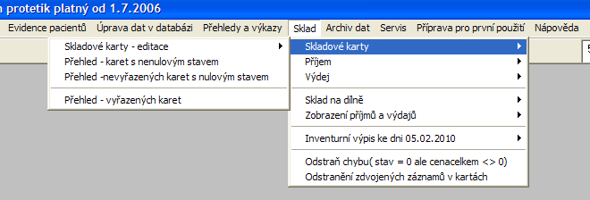 Sklad Podle jednotlivých menu můžete provádět prakticky veškeré úpravy dat v databázi materiálu jak