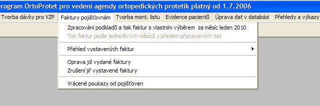 Tvorba faktur pro pojišťovny mimo VZP Vystavení faktur pro jednotlivé pojišťovny mimo VZP