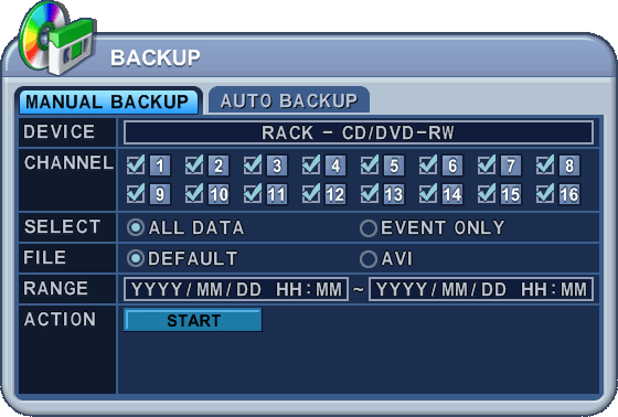ZÁLOHOVÁNÍ Manuální zálohování Interní DVD- R/W <Pozn> Zálohování na CD-RW a DVD-RW lze pouze manuální metodou a je limitován kapacitou média. 1. Vložte prázdné médium do CD.