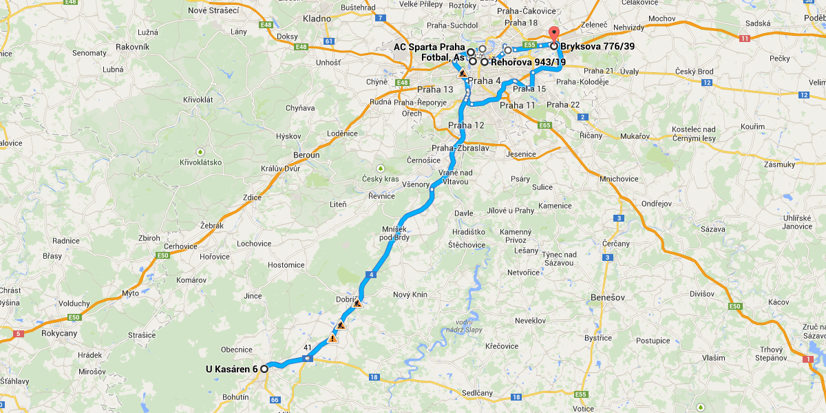 Autem 165 km, 2 h 29 min Trasa z místa Bryksova 776/39 do místa Bryksova 776/39 Bryksova 776/39 198 00 Praha Na plánované trase se platí mýtné V Praha 20 najeďte z Bryksova a Chlumecká na Pražský