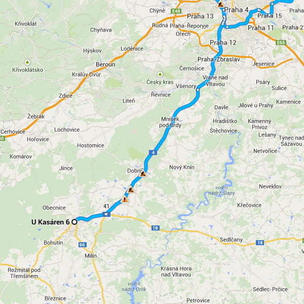 500 m Pokračujte po silnici 4 Částečně zpoplatněná silnice 15,2 km / 12 min V Dubenec jeďte po R4 na silnici 18. Z R4 jeďte na sjezd 41. 31,7 km / 17 min 16.