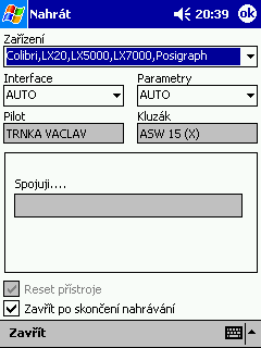 Menu 58 Některé letové zapisovače potřebují zásah pilota pro aktivaci spojení mezi PDA a zapisovačem (například stisk klávesy, restart loggru nebo něco podobného).