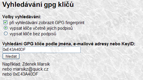 Získání cizího veřejného klíče a) na Internetu z http://zmsoft/gpg.