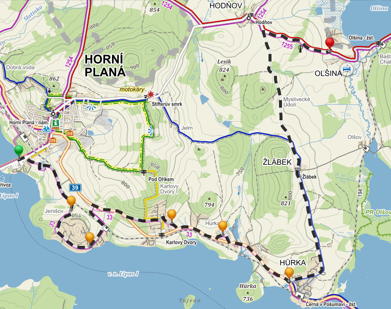 ÚSEK 7 Start Horní Planá, parkoviště/ 48.7621075N, 14.0254425E Cíl Olšina, Rekreační zařízení parkoviště/ 48.7778783N, 14.