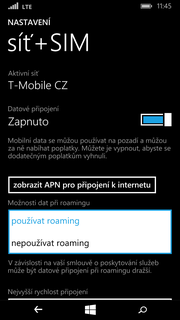 Zap./Vyp. internetu v ČR V menu stisknete dlaždici Vyberete možnost mobilní síť+sim. Internet zapnete/vypnete stisknutím vypínače na konci řádku Datové připojení. Zap./Vyp. internetu v zahraničí V menu stisknete dlaždici Vyberete možnost mobilní síť+sim.