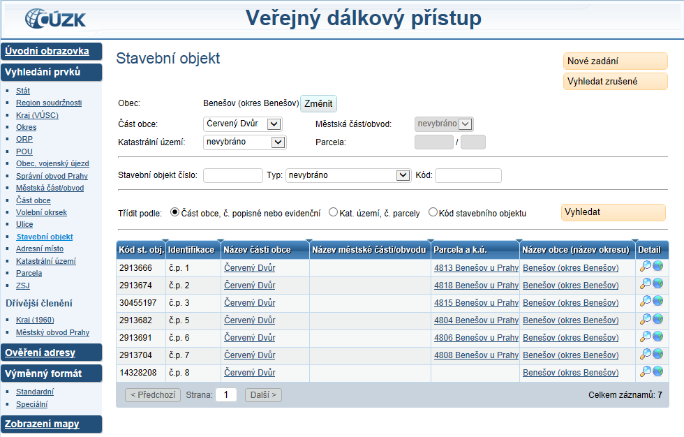 Při vyhledání prvků pomocí ikony zeměkoule ze seznamu prvků (obrázek 4).