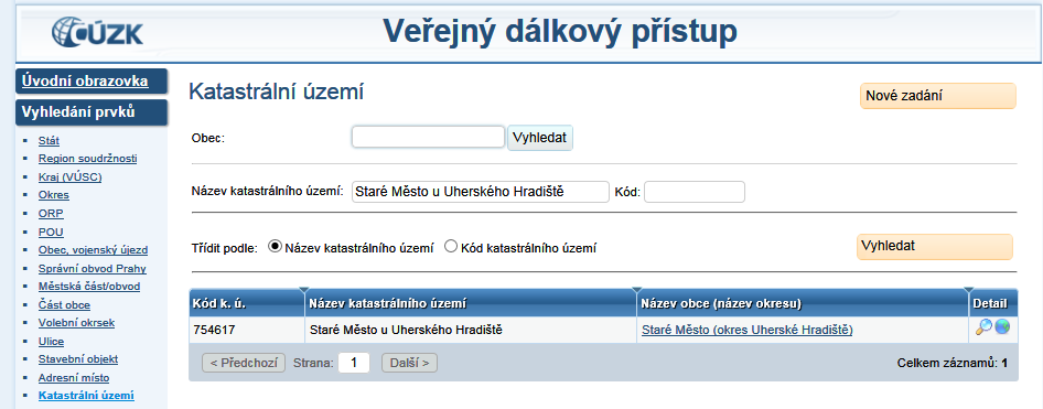 Správný název ÚTJ lze vyhledat přímo při provedení opravy ÚTJ na účtu ISPOP provozovatele v záložce Provozovny ovzduší - Správa provozoven - Záznamy Detail provozovny ovzduší (modrá ikona ve sloupci