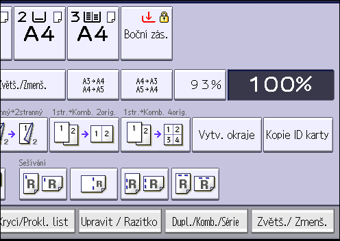 3. Kopírování CKN074 Existuje 6 typů oboustranné kombinace. 1stranné 4 originály Komb. 2str. Zkopíruje čtyři jednostranné originály na jeden list se dvěma stránkami na každé straně.