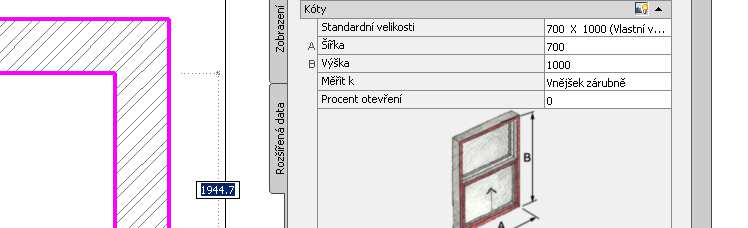 Vložení okna do stěny Po nastavení všech parametrů okenního otvoru již můžeme okno do stěny umístit.