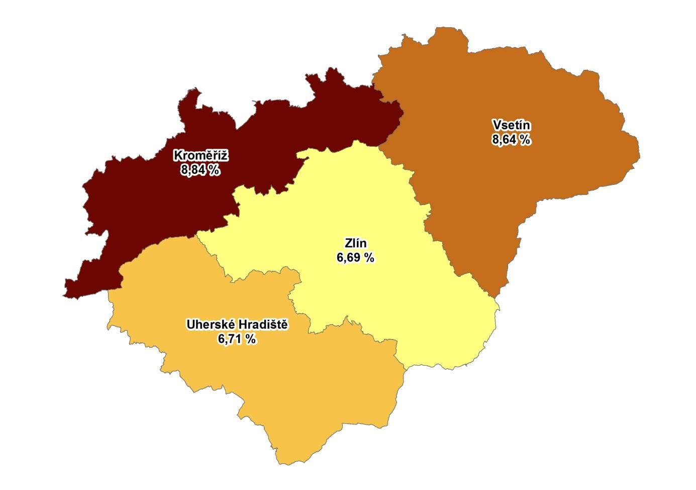 MAPA Podíl nezaměstnaných v okresech Zlínského kraje k 31. 1. 2015 GRAFY 1.