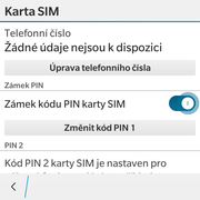 15 z 23 Zapnutí PIN kódu Vyberete možnost Zabezpečení a soukromí. Dále zvolíte Karta SIM.