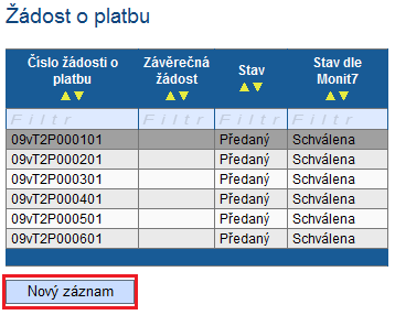 2. Podávání žádosti o platbu Úvod je shodný jako při podávání prohlášení (viz str. 1).