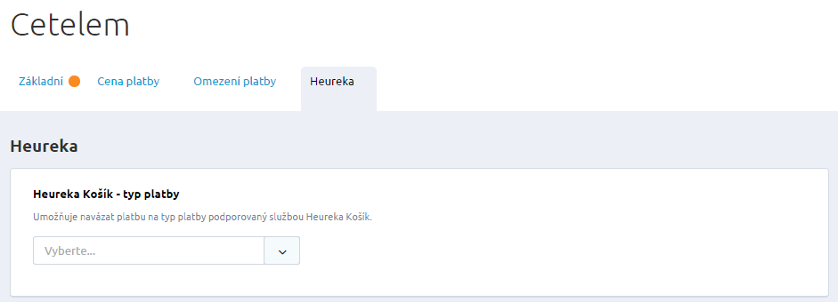 Záložka Heureka umožní navázat typ platby na Heureka Košík.