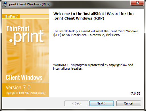 Stránka 6 z 11 Instalace ThinPrint RDP v počítači klienta s 64bit. operačním systémem. Klientskou část produktu ThinPrint pro 64 bit. OS lze stáhnout stejně jako verzi pro 32 bit, z našeho webu.