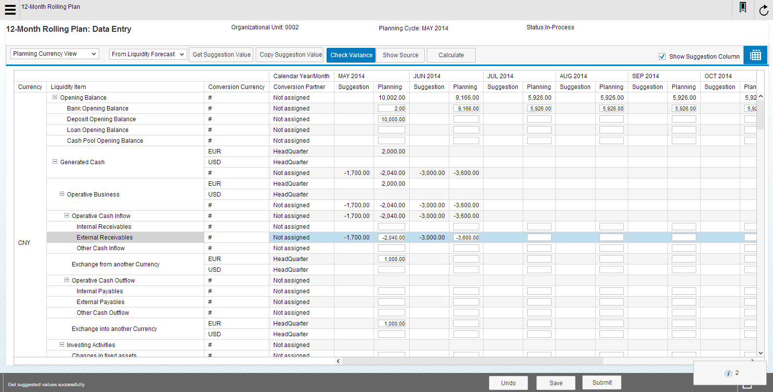 Analýza odchylky na konkrétní položce likvidity 2014 SAP SE
