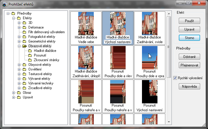 PROHLÍŽEČ EFEKTŮ Prohlížeč efektů nabízí náhledy na všechny