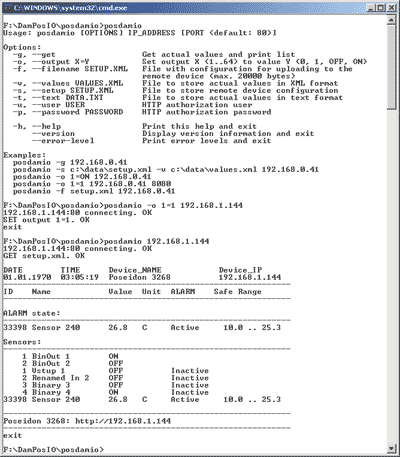 PosDamIO Poseidon Damocles I/O je řádková utilita pro Windows a Linux, pomocí které lze přes XML rozhraní ovládat jednotky Poseidon a Damocles.