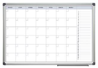 Tabule Plánovací tabule týdenní Magnetická plánovací tabule s hliníkovým rámem, odkládací lištou a sadou pro připevnění, potisk v českém jazyce, rozměr 60x90 cm.