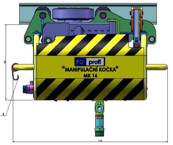 MANIPULAČNÍ KOČKA MK 16 Manipulační kočka MK 16 (dále jen kočka) je prostředek se vzduchovým pohonem, určený pro manipulaci s břemeny, zavěšenými na nosných vozících, po závěsné dráze ZD 24 a jejich