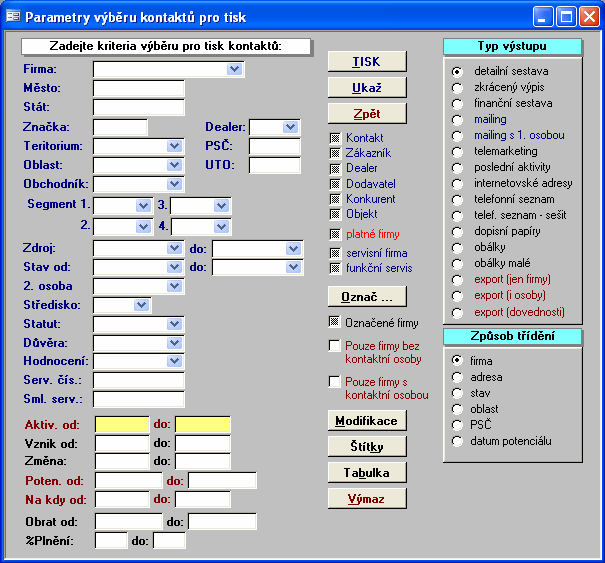11 Funkční tlačítka: Při použití klávesy TISK se tiskne přímo na standardní tiskárnu (default) nastavenou ve Windows. Tiskne se jedna kopie celé sestavy. Zobrazí náhled před tiskem. Zavře okno.