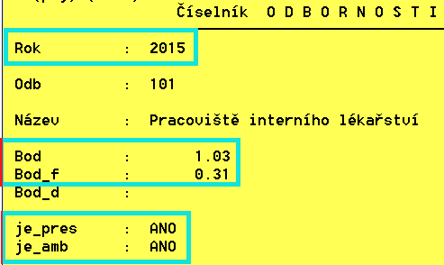 Příprava datového prostředí Naplnění číselníku odborností Seznam odborností Hodnoty bodu