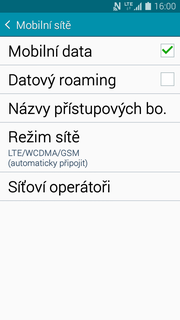 16 z 34 Zap./Vyp. internetu v ČR Nastavení. Vyberete možnost Další sítě. 3. Dále zvolíte Mobilní sítě. 4. Internet zapnete/vypnete zaškrtnutím pole na konci řádku Mobilní data. Zap./Vyp. internetu v zahraničí Nastavení.