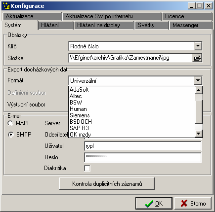 Export dat do mezd Aktion má zabudované rozhraní pro export docházkových dat do jakéhokoliv mzdového programu. Podmínkou je, aby daná mzdová aplikace měla možnost importu dat z externího zdroje.