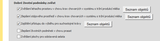 Objekty jsou načítání z Evidence umístění provozoven tzn., pokud žadatel nemá objekt zakreslen v LPIS = nenabídne se mu do deklarace žádosti!