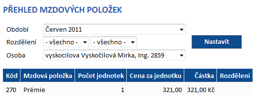 9 Omezení docházky Odkaz zobrazuje omezení docházky zaměstnance. Lze prohlížet různá měsíční období pomocí rozbalovacího menu a tlačítka. Zámek ( ) u položky Období, se zobrazuje u uzavřeného období.