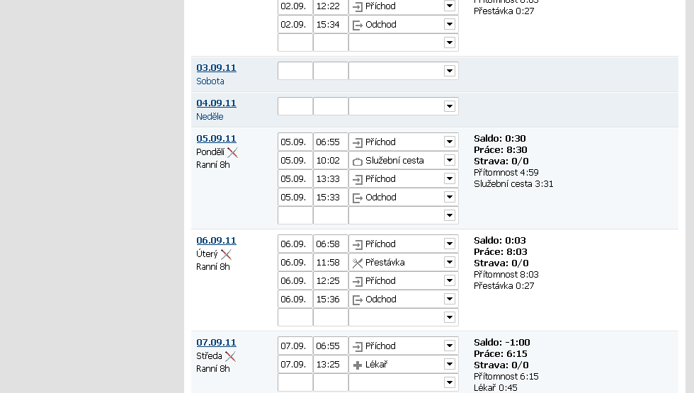 21.6 Docházka denní přehled zaměstnance 2010-2013 GACC