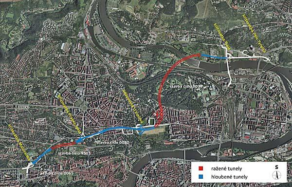 úseku je organizace náhradních tras pro automobilovou dopravu mimo ulici Patočkova v úseku Myslbekova Malovanka, kde bude probíhá výstavba hloubených tunelů.