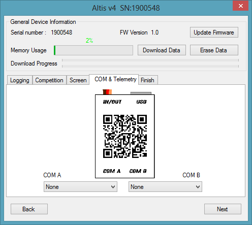 Aktualizace firmware Když je počítač připojen k internetu a AFM je připojen k výškoměru Altis v4, proběhne porovnání verze firmware ve výškoměru a aktuálně dostupné verze.