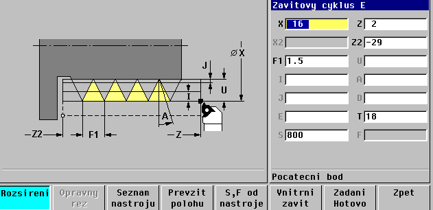 Zápis programu 222 Výběr šipkou Klávesou F10 se dostaneme do editace cyklu podélný