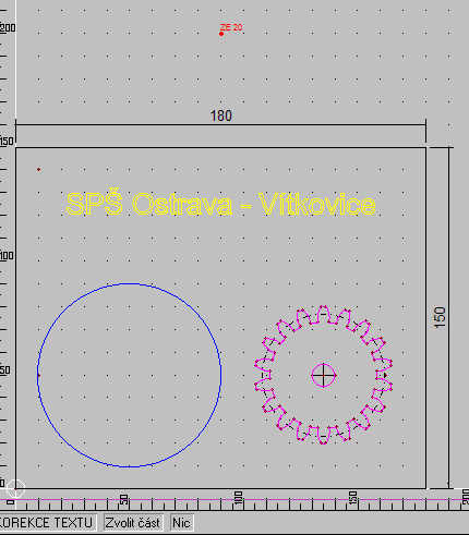 Pro vykreslení kreslící plochy zvolíme a přidáme. Při výrobě kruhu hladinu č.2 modrou pro ozubené kola hladinu č.5 fialovou a pro gravírování nápisu hladinu č.4 žlutou.