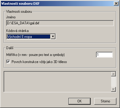 Dialog Vlastnosti souboru pro typy souborů 3D DXF AutoCAD R14, 2000 (*.dxf) a 3D DWG AutoCAD R14, 2000 (*.dwg): V dialogu můžete nastavit: 1. Vlastnosti souboru 2. Další a.