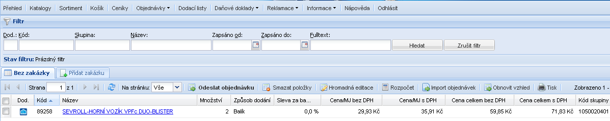 Košík Možnost importu objednávky ve formátu.csv nebo.