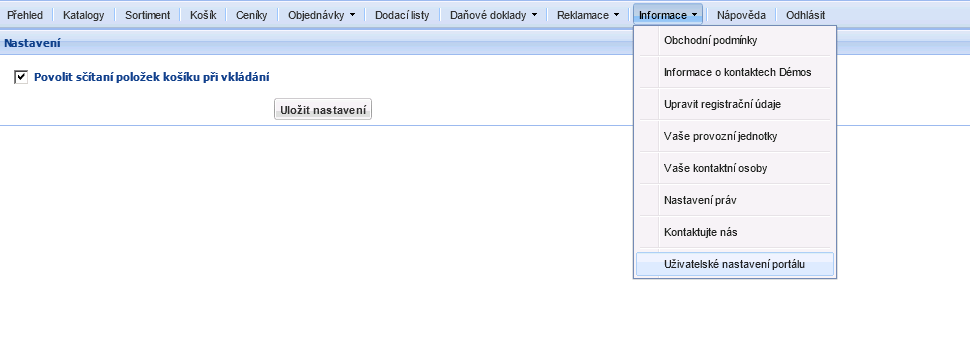 Uživatelské nastavení portálu