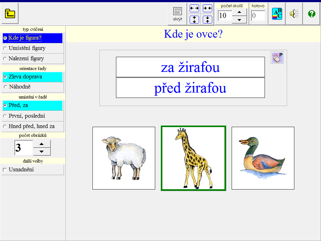 Rovně. V případě potřeby si žák může nechat přečíst nabízené ikony kliknutím pravého tlačítka myši na ně. 4.