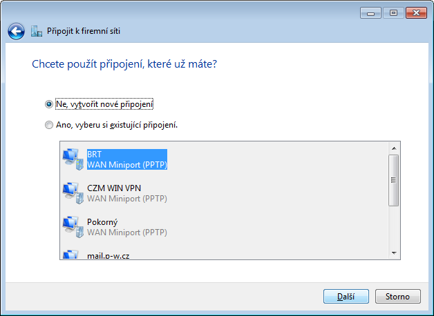 Obrázek 2. Typ nového připojení. 4.