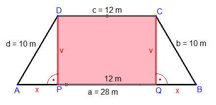 b) Vypočítejte obsah pravoúhlého lichoběžníku ABCD (AB CD) s pravým úhlem při vrcholu A, je-li AB = 10 cm, BC = 5 cm, CD = 7 cm.