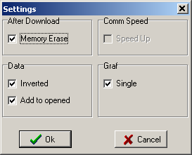 Menu: Settings After Download - Memory Erase Pokud je toto políčko zatržené, vnitřní paměť AquaPenu je po každém přehrání do PC vymazána.