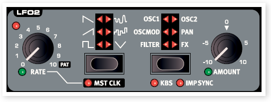21 LFO Destination Selector LFO Destination určuje, který parametr bude LFO modulovat. Stiskem selektoru Destination zvolte požadovaný cíl.