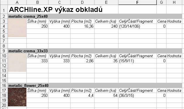 Novinky 109 11.3. Kopírování obkladů mezi plochami Můžete zkopírovat existující obklady na jiný povrch.