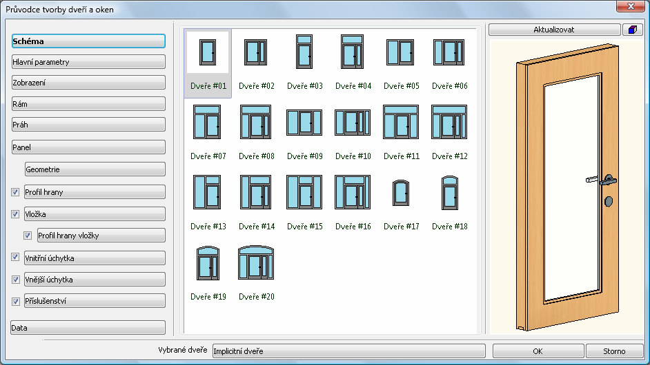 80 Novinky 9. Průvodce tvorby dveří a oken ARCHline.XP poskytuje velmi podrobnou parametrickou knihovnou oken a dveří. Vedle těchto knihovních prvků ARCHline.