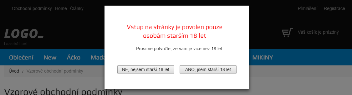 Zatrhnete-li pole Vyžadovat souhlas ve vyskakovacím okně, zobrazí se na HomePage vašeho e-shopu vyskakovací okno, které